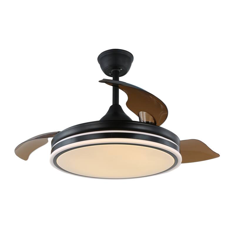 42" Modern Drum Ceiling Fan with Retractable Blades, LED Light Kit and